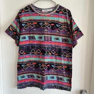 VTG 90’s Womens Sz M Boho Western Southwestern Beaded Tee Top Grunge